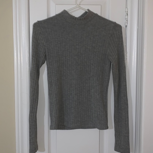Grey back lace up mock turtle neck - Picture 1 of 3